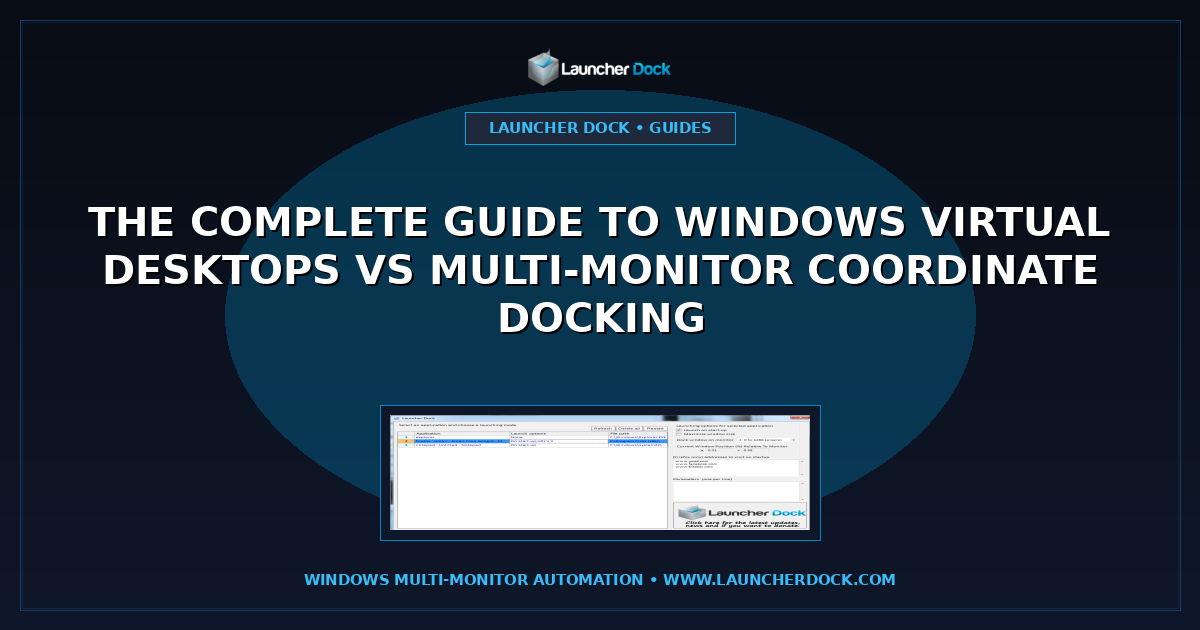 Launcher Dock coordinate docking vs Windows virtual desktops schematic diagram